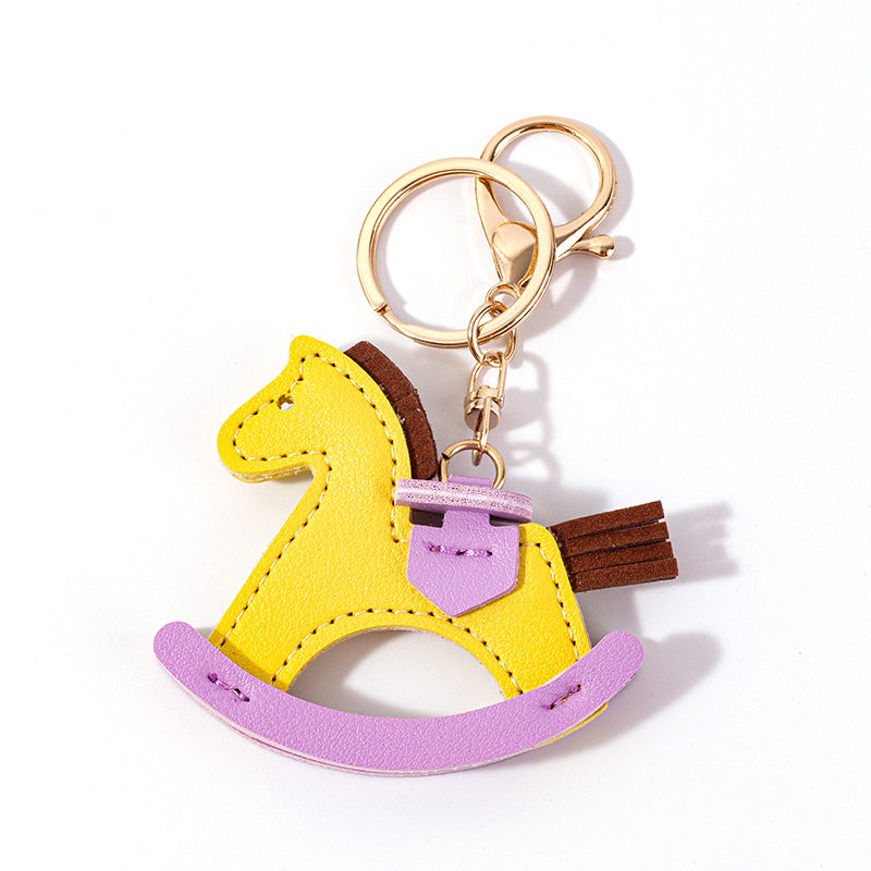 Wholesale Cute  Handmade Rocking Horse Leather Cotton Pendant Keychain