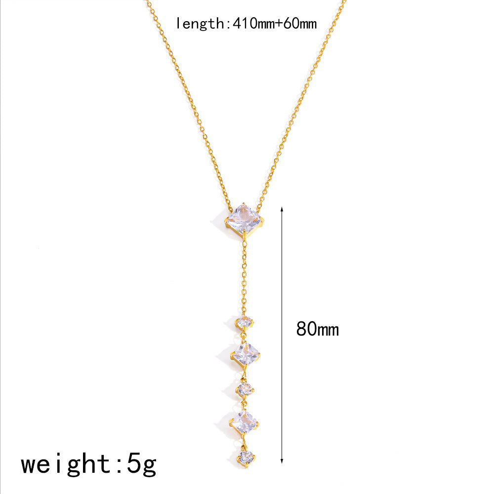 Wholesale Stainless steel necklace with multiple inlaid diamonds