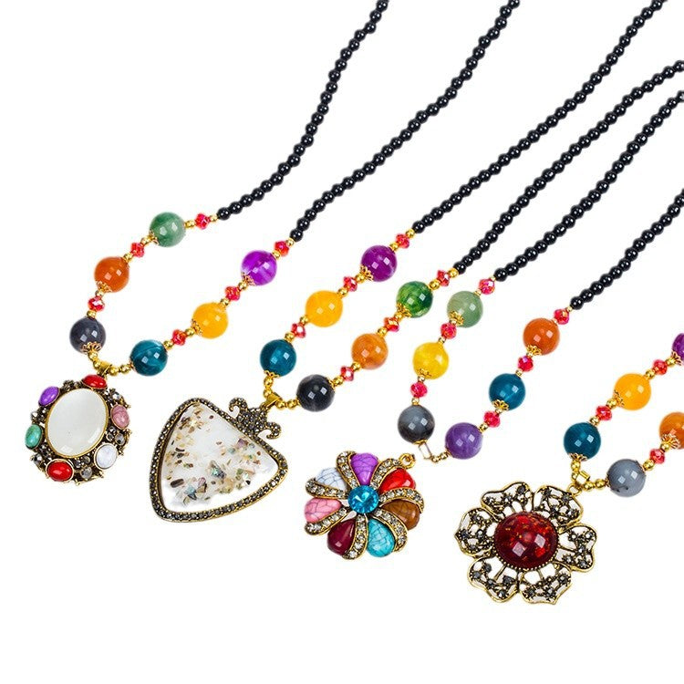 Wholesale Retro  Bohemian style glass long necklace