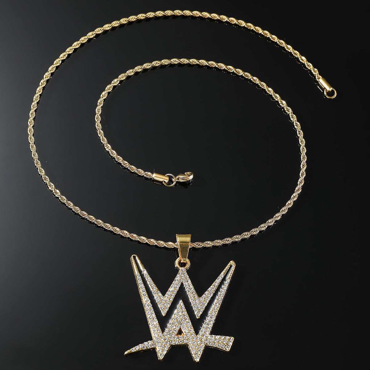 Wholesale Hot Hip Hop Pendant Necklace Fashion Trend Men's Letter W Diamond Necklace