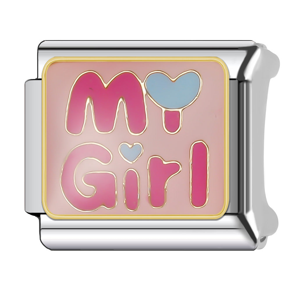 Wholesale Italian Charm Bracelet 9mm DIY Splicing English Series Cute Cartoon Stainless Steel Composable Bracelet