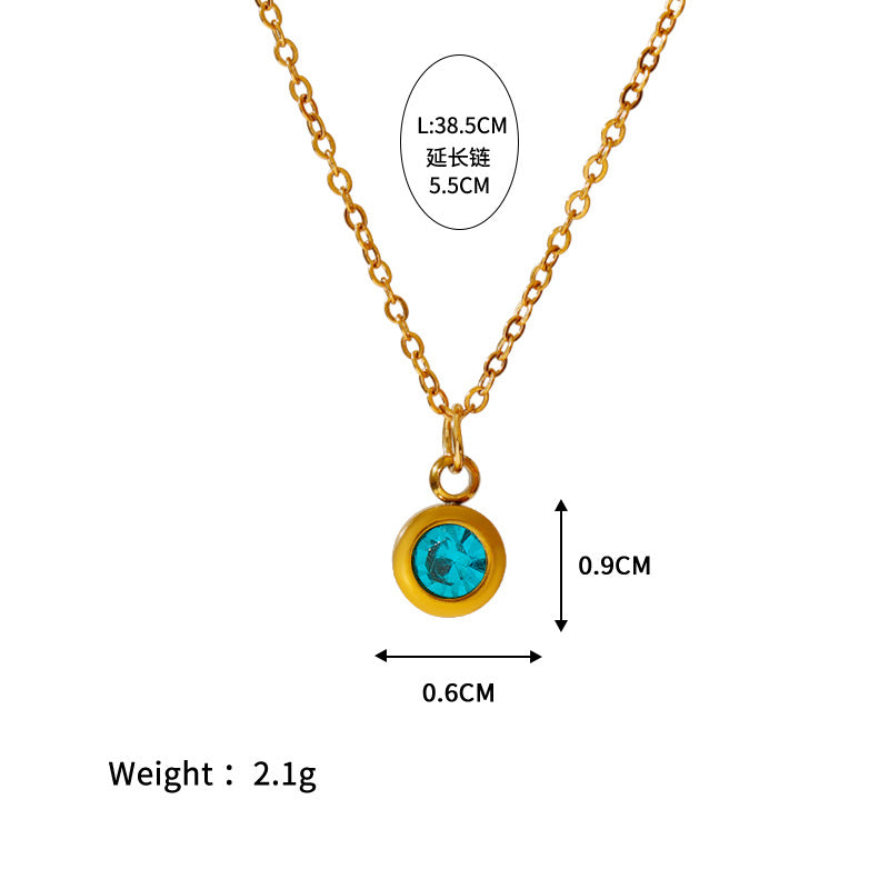 Wholesale Stainless steel December birthday stone color zircon pendant necklace