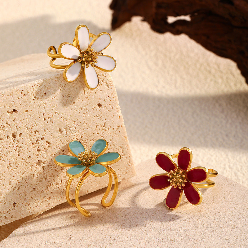 Wholesale  Stainless Steel Oil Dripping Flower Ring