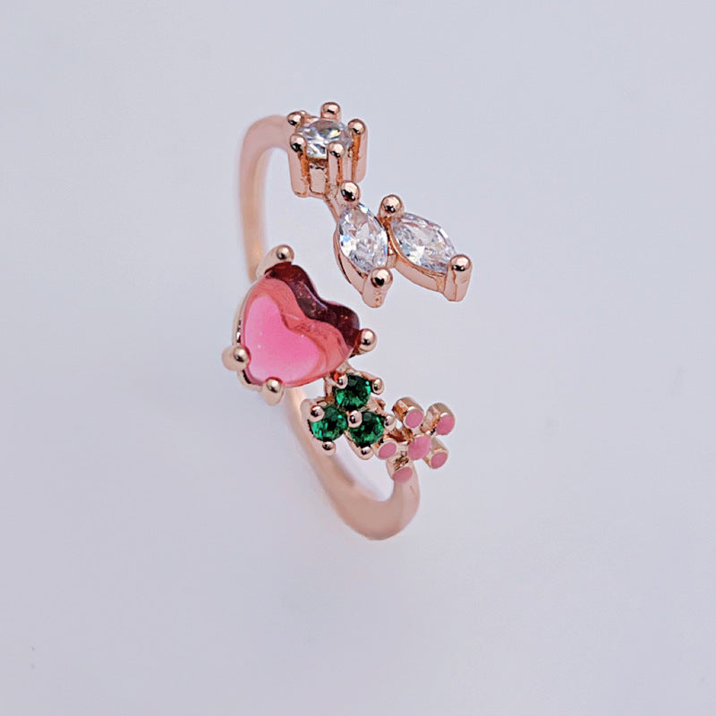 Wholesale Diamond Crystal Zircon Flower Ring Micro-inlaid Love Open Rings ACC-RS-YXY047
