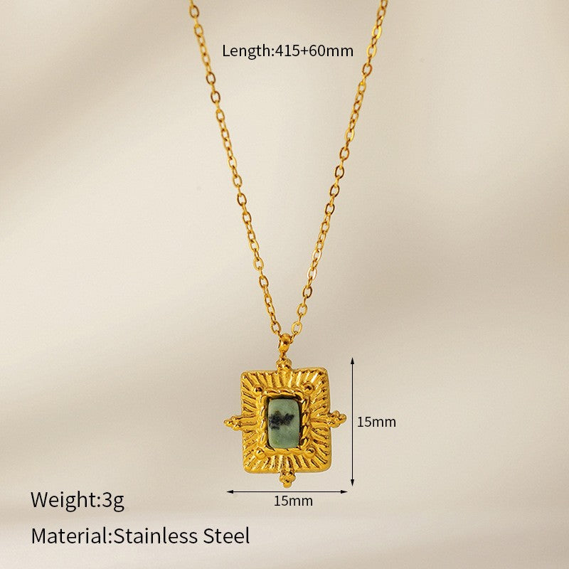 Wholesale  Retro Emerald Stainless Steel Necklace