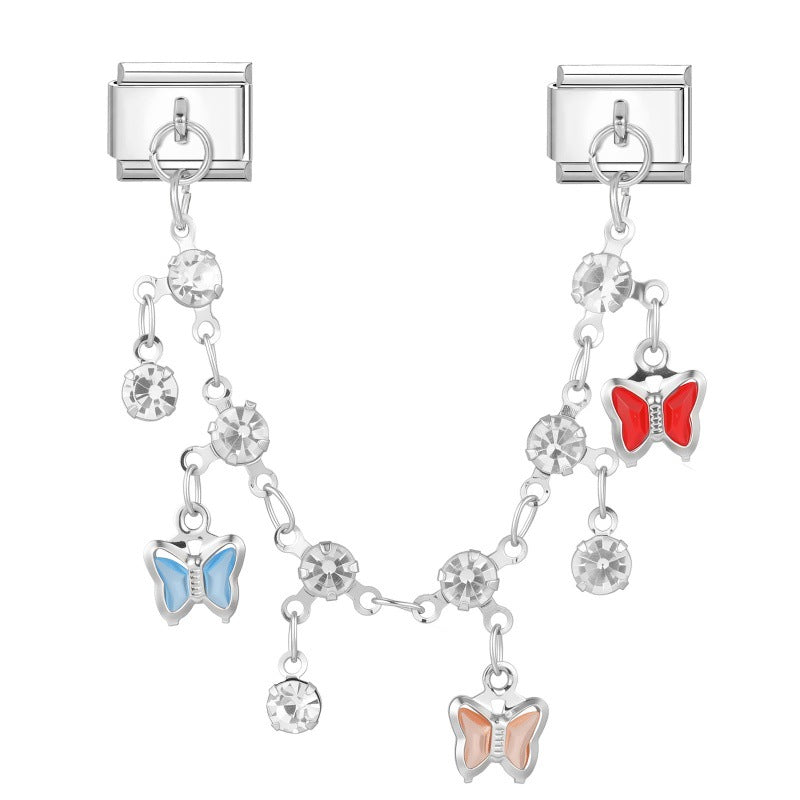 Wholesale Fresh and Simple DIY Modular Charm Bracelet Stainless Steel Butterfly Star Pendant Jewelry Set for Crafting