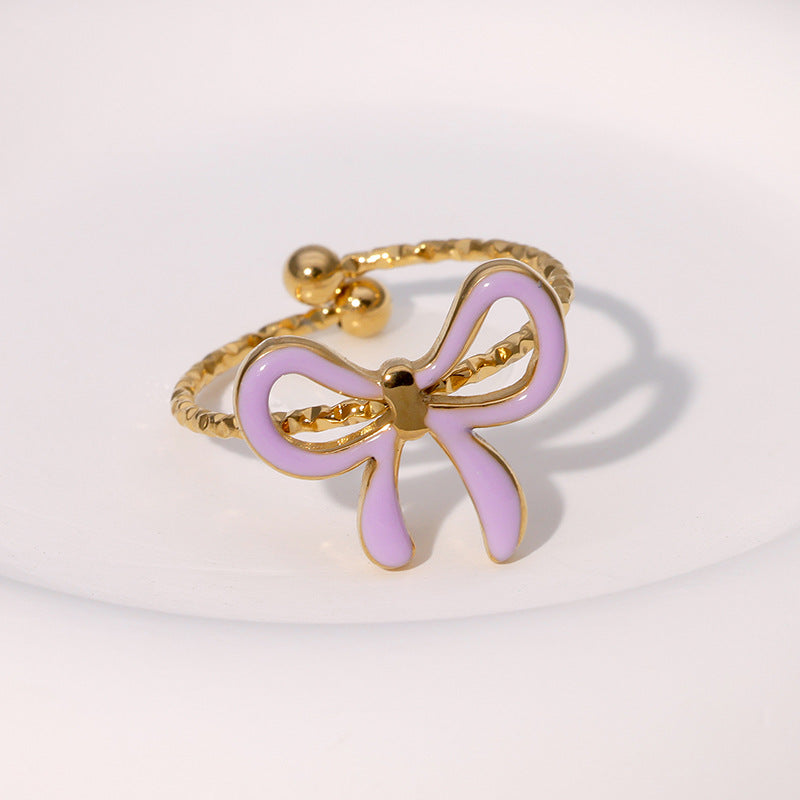Wholesale cute gold plated bow open stainless steel ring