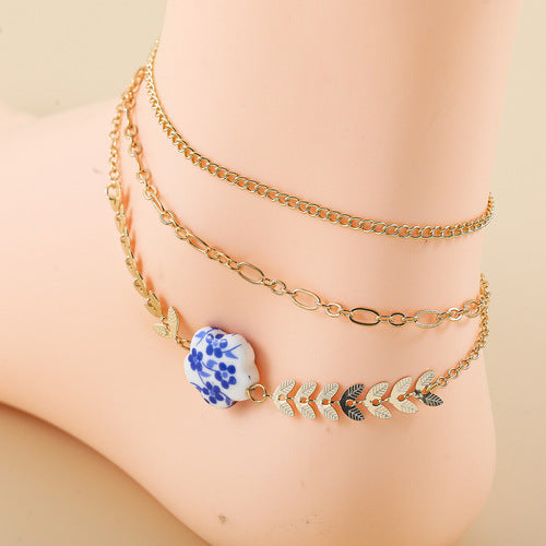 Wholesale Blue and White Porcelain Stainless Steel Colored Enamel Oil Earrings