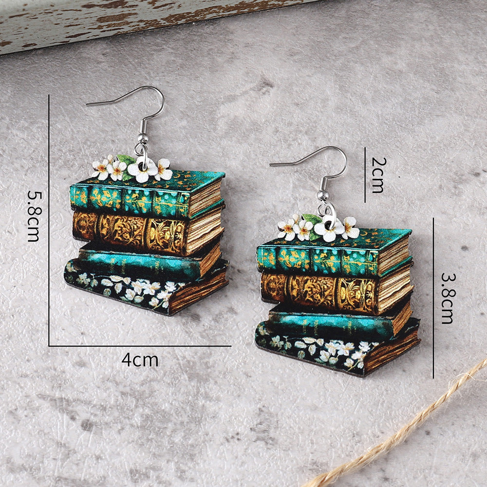 Wholesale Back to School Graduation Season Opening Season Library Book Pendant Earrings