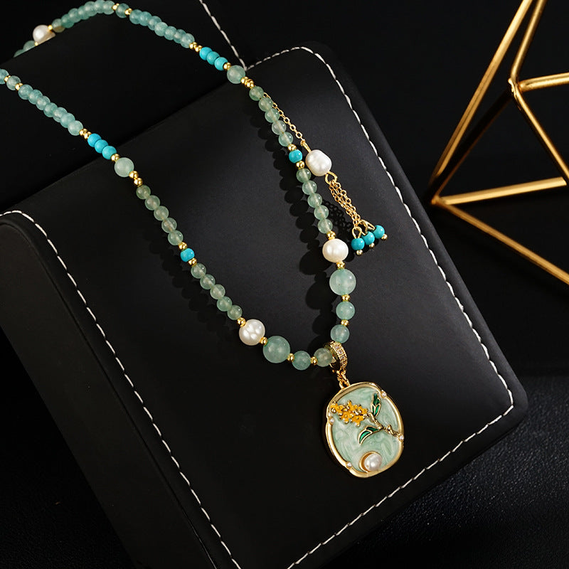 Wholesale Vintage Drop Glaze Flower Pendant Necklace