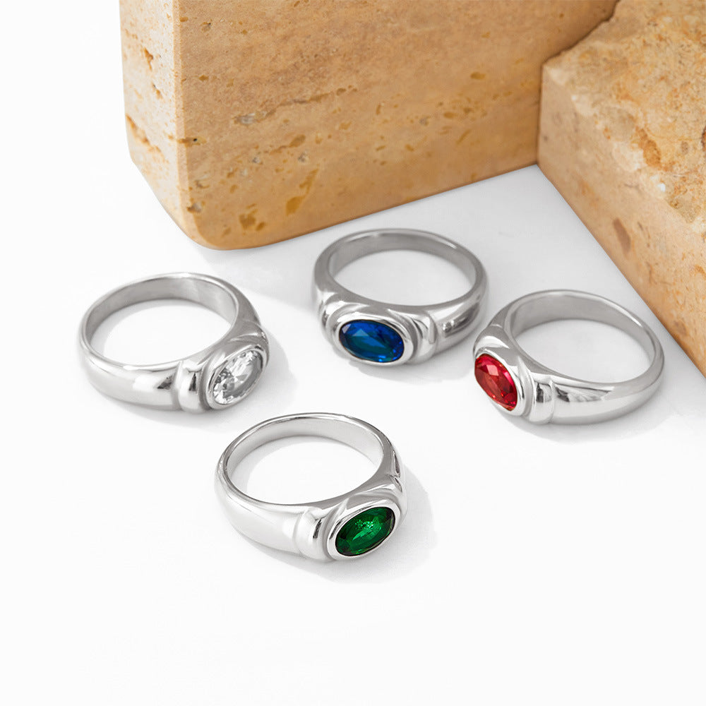 Wholesale  retro style finger ring color vacuum plating stainless steel  color zircon ring