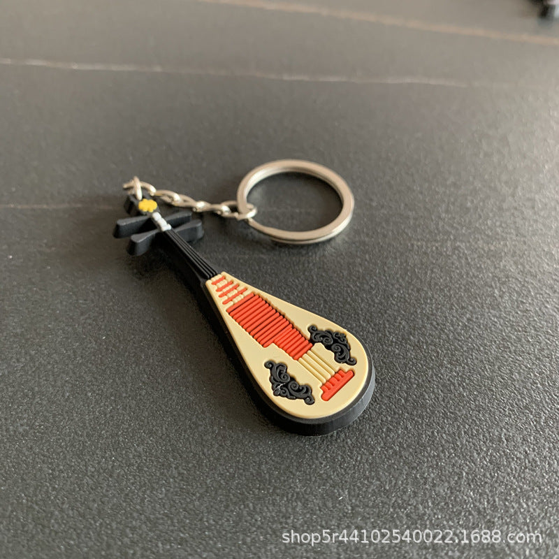 Wholesale Chinese Style Cartoon Guitar Keychain Pendant PVC Resin Epoxy Finish Ukulele Bag Charm Gift
