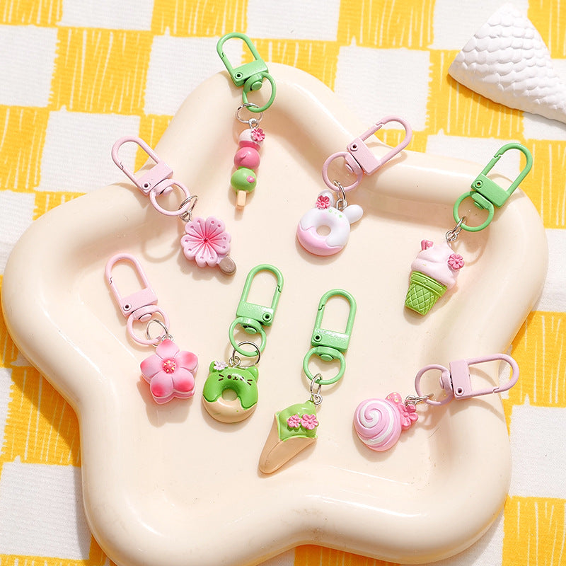 Wholesale Resin Cherry Blossom Macaron Keychain Bag Charm Decorative Accessory Gift