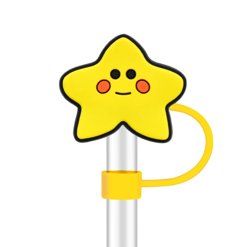 Wholesale Random 100pcs Cute Cartoon Doll 10mm PVC Soft Straw Tube Cap