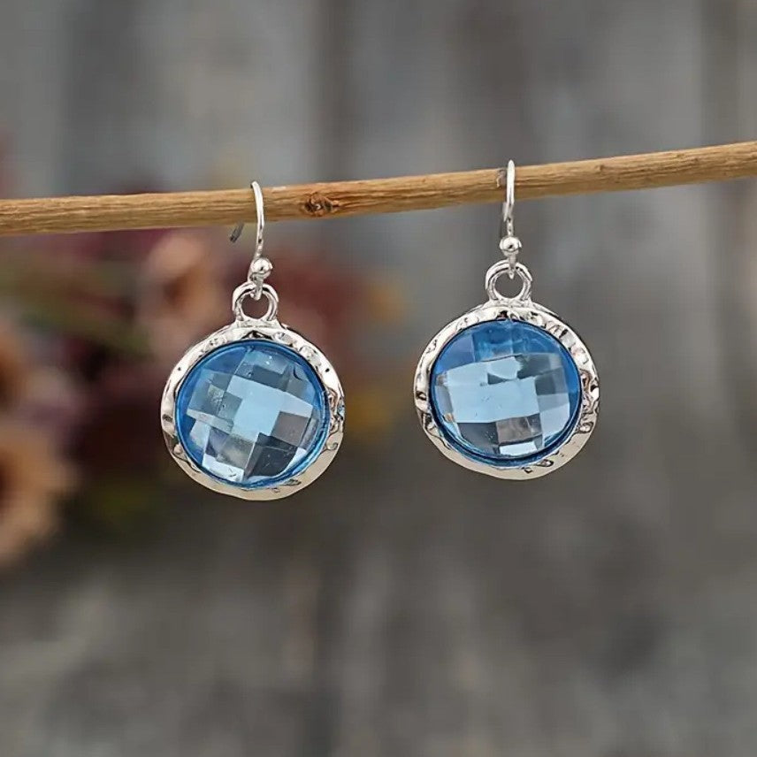 Wholesale  Crystal Round Sea Blue Simple Earrings