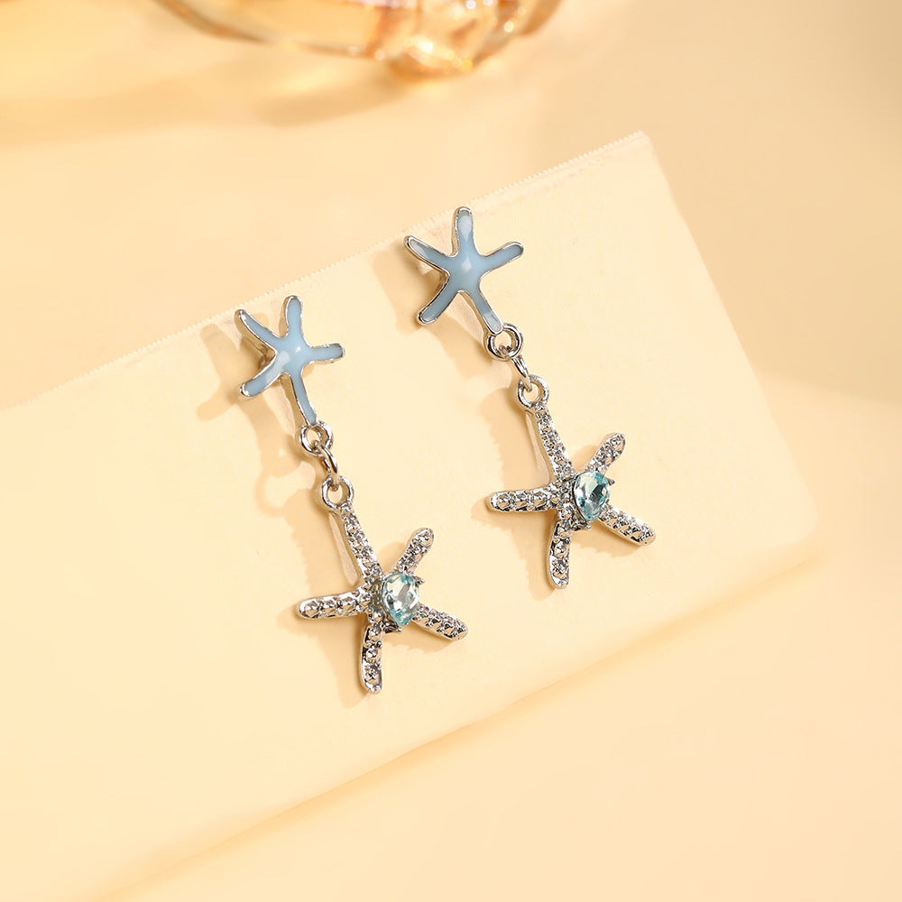 Wholesale Blue long starfish earrings