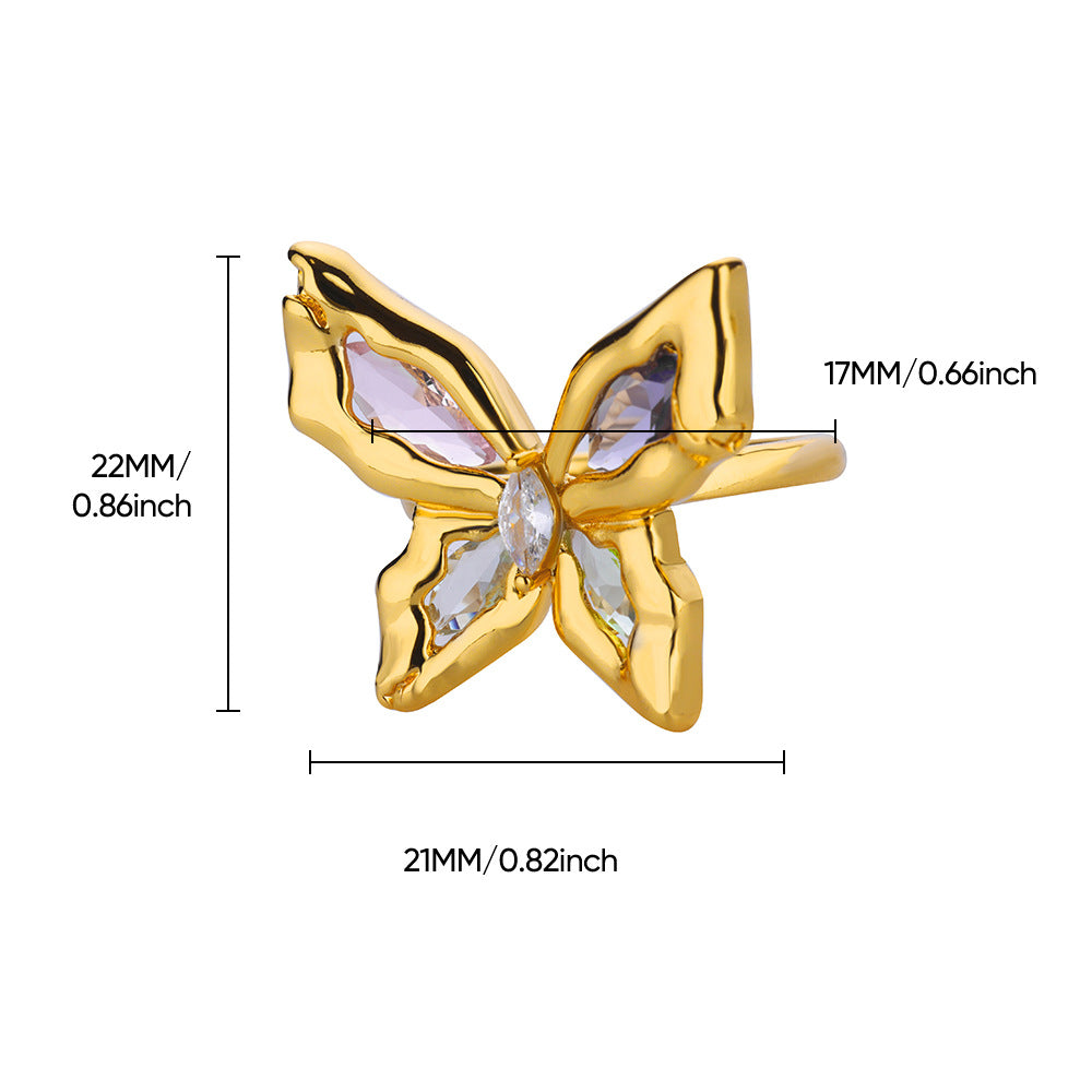 Wholesale Heart Shape Purple Bow Zircon Ring 18K Gold Plated Fashion Accessory Gift for Women Boutique Resale