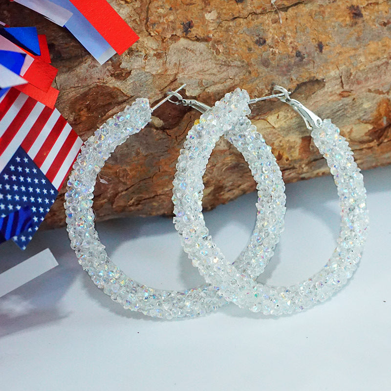 Wholesale 2 Pairs/pack American Independence Day Earrings Color Block Rhinestone Crystal Earrings ACC-ES-HY046