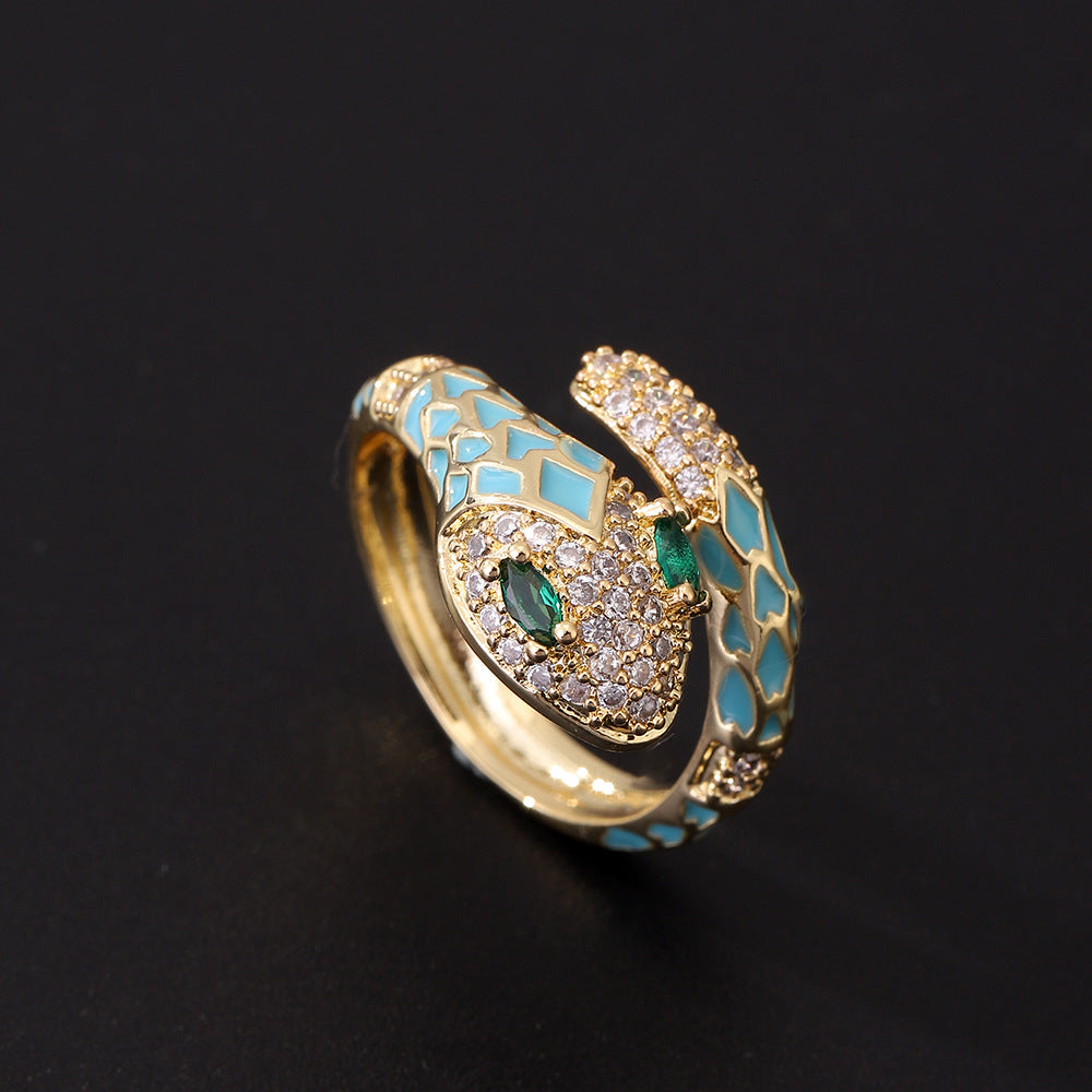 Wholesale  Gold-Plated Retro green eye snake ring