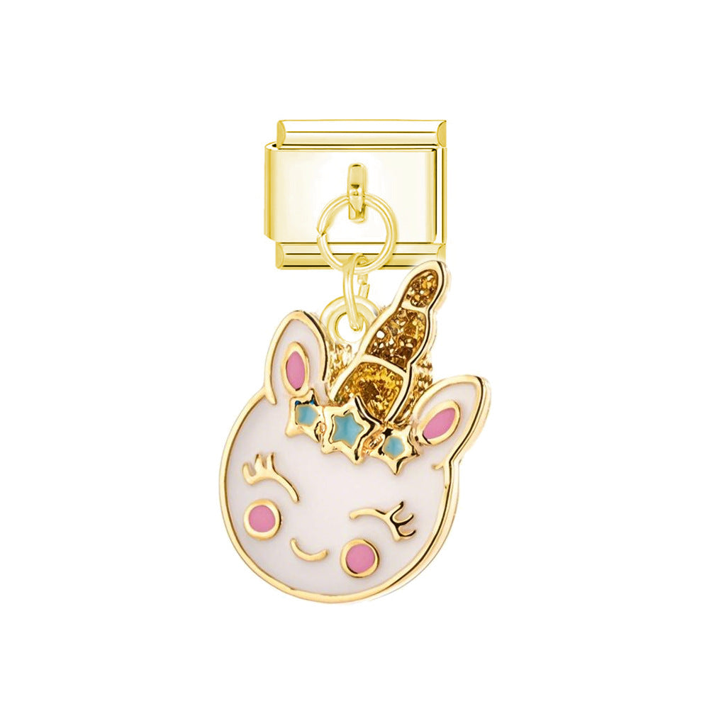 Wholesale Italian Charm Bracelet 9mm DIY Cute Pony Pendant  Creative Stainless Steel Composable Bracelet