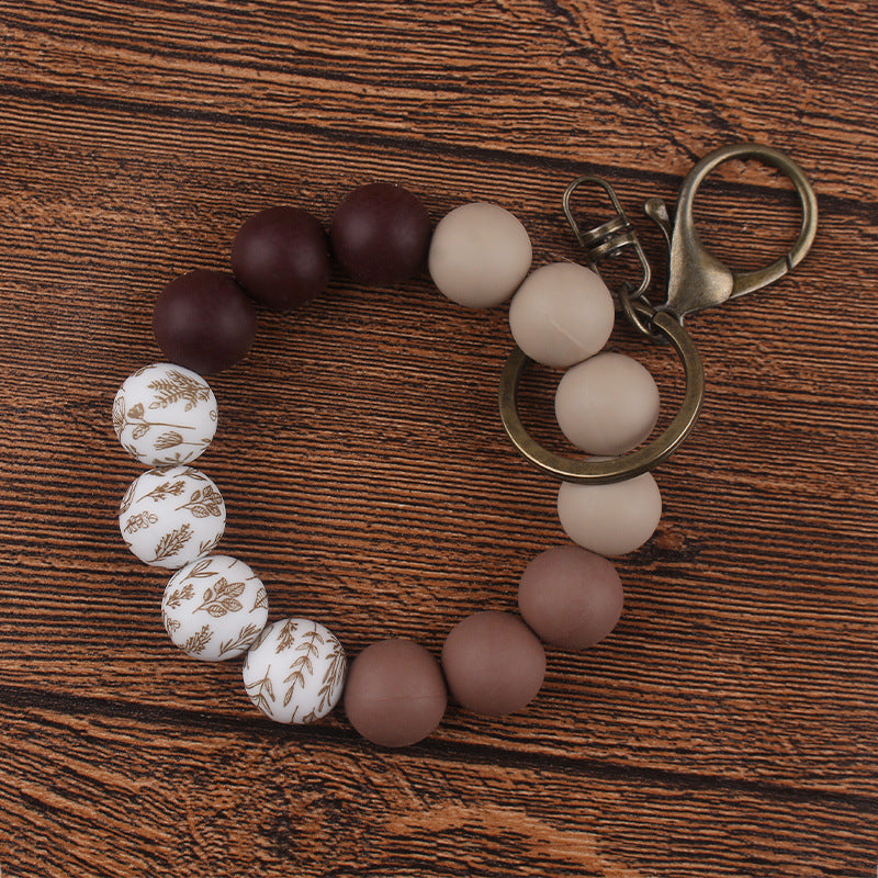 Wholesale Printed Silicone DIY Beaded Wrist Keychain