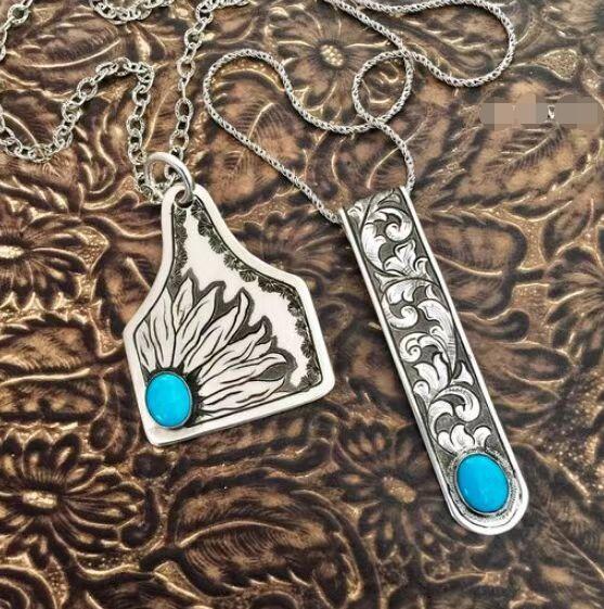 Wholesale Retro Bohemian Turquoise Pendant Necklace for Women Alloy Jewelry Accessory Boutique Resale Gift