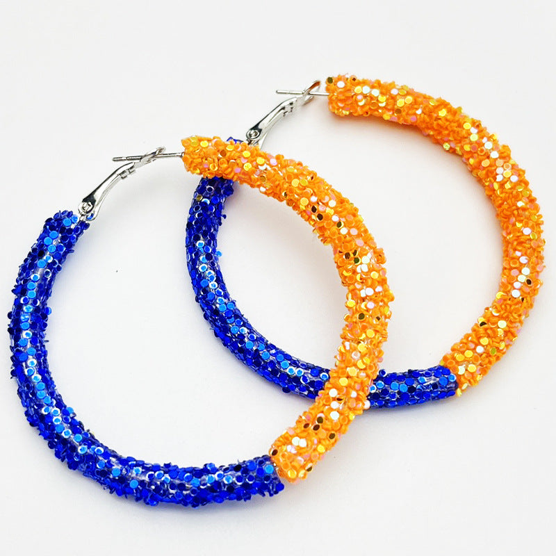 Wholesale 2pairs/pack Sports Cheerleading Big Hoop Sequins Shiny Earrings ACC-ES-HY122