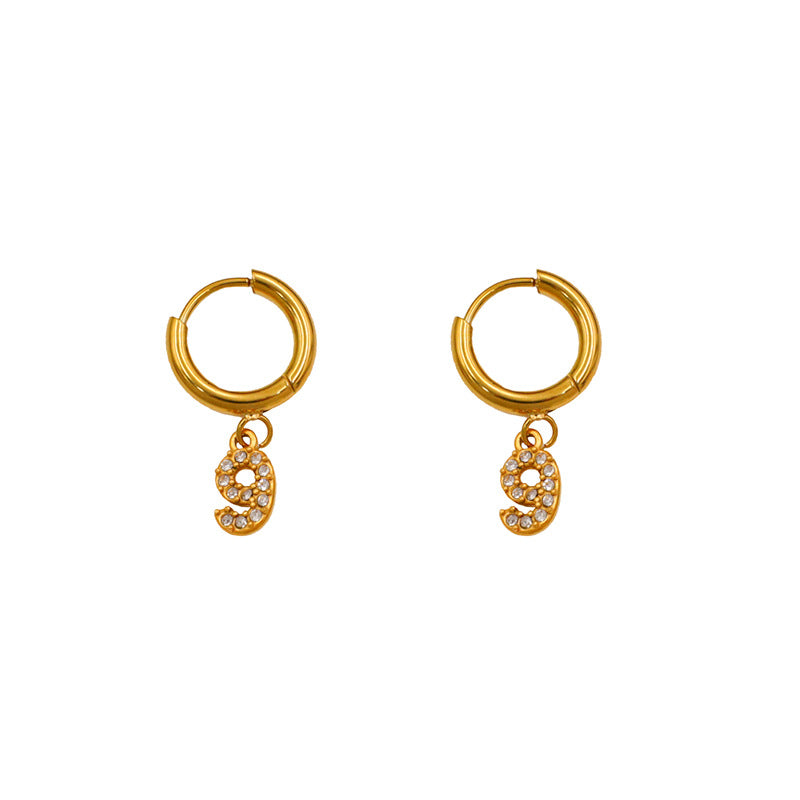 Wholesale Titanium Steel Zirconia Diamond Number Earrings ACC-ES-XuanKa001