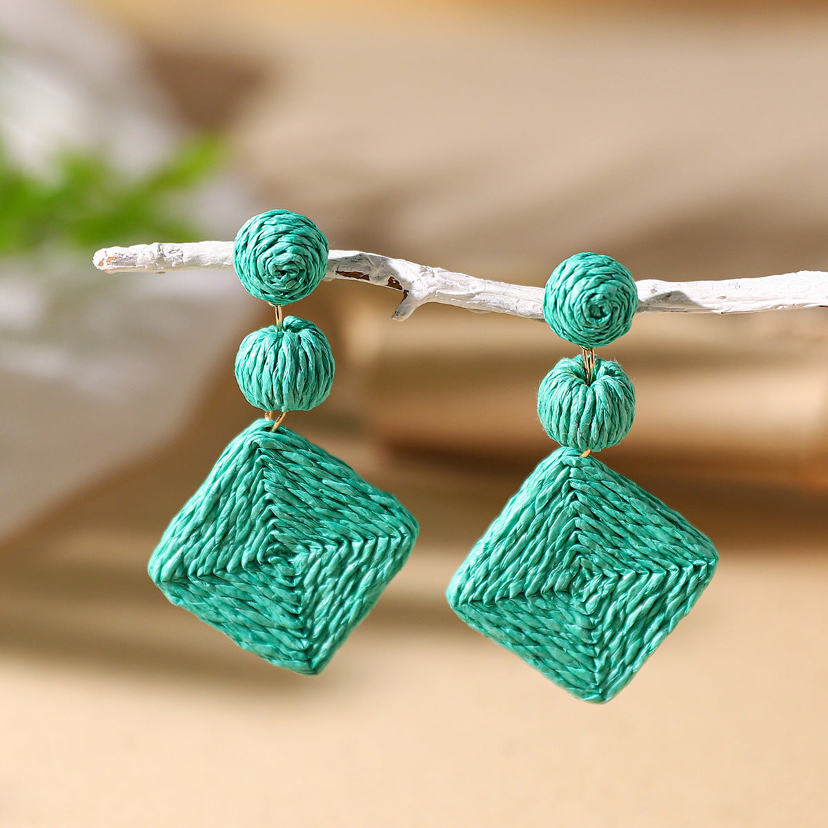 Wholesale Bohemian Exaggerated Raffia Earrings Hand Woven ACC-ES-XLH002