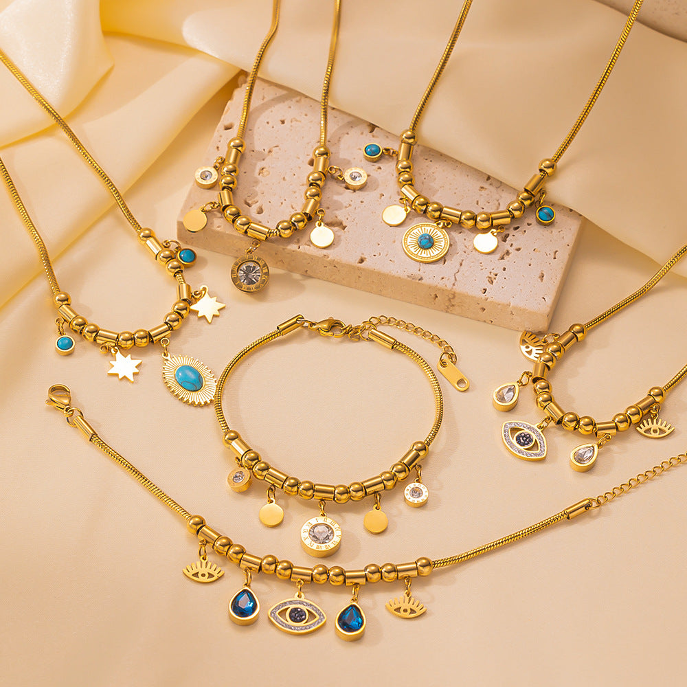 Wholesale Vintage Titanium Steel Necklace Turquoise Pendant Necklace ACC-NE-Tais006