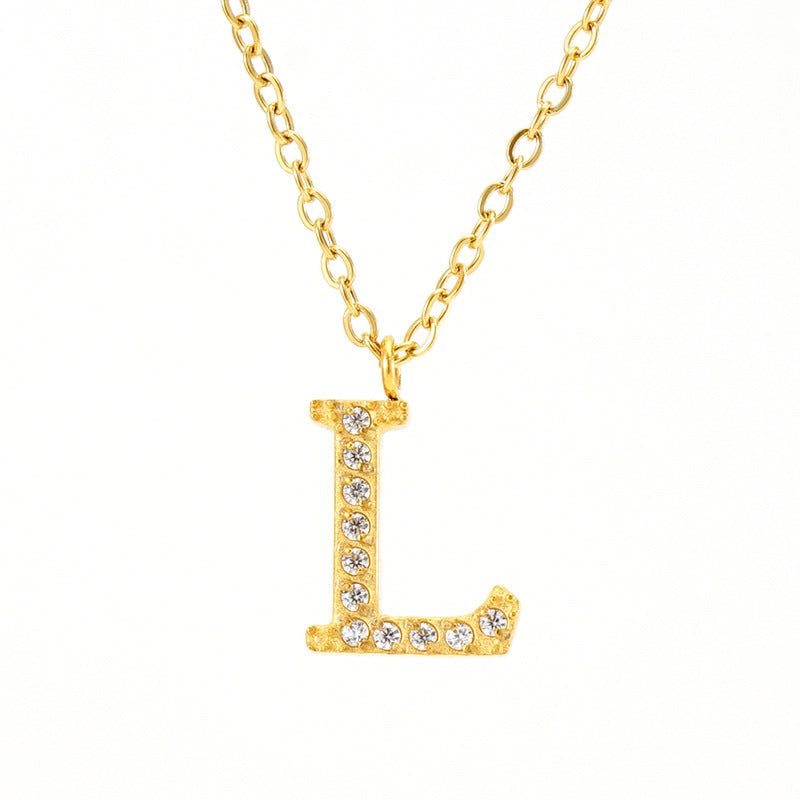 Wholesale  titanium steel diamond letter necklace English clavicle chain