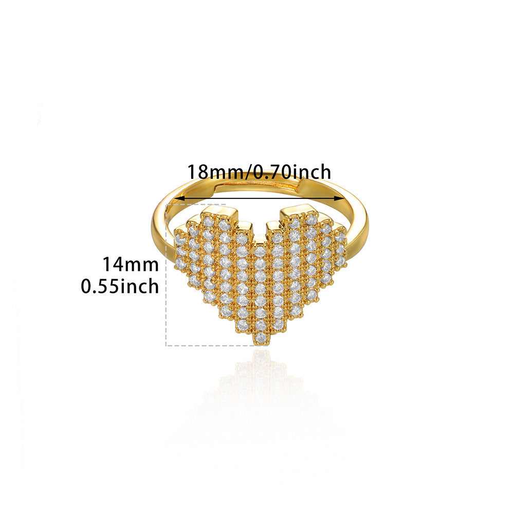 Wholesale Copper ring with zircon-encrusted heart and evil eye design