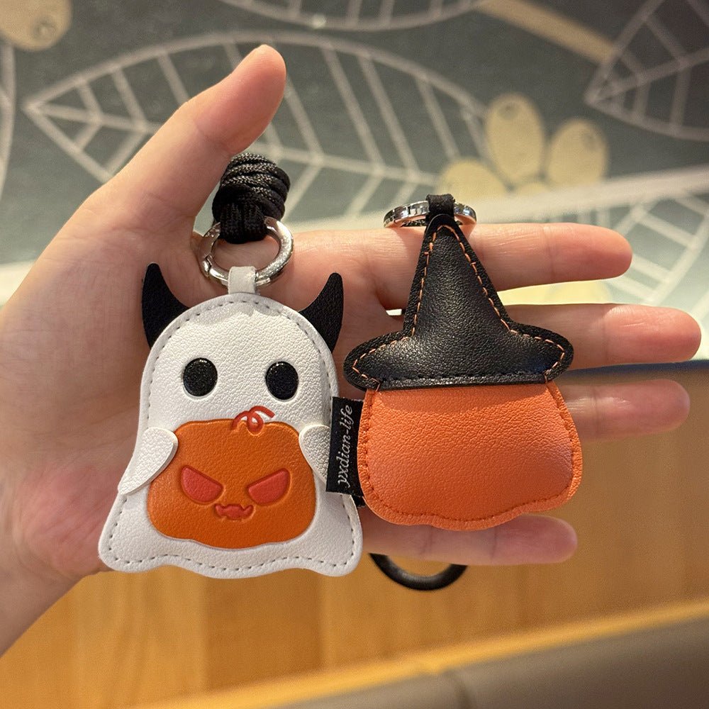 Wholesale Creative PU Leather Pumpkin Lantern Keychain Cute Ghost Bag Charm  Party Gift