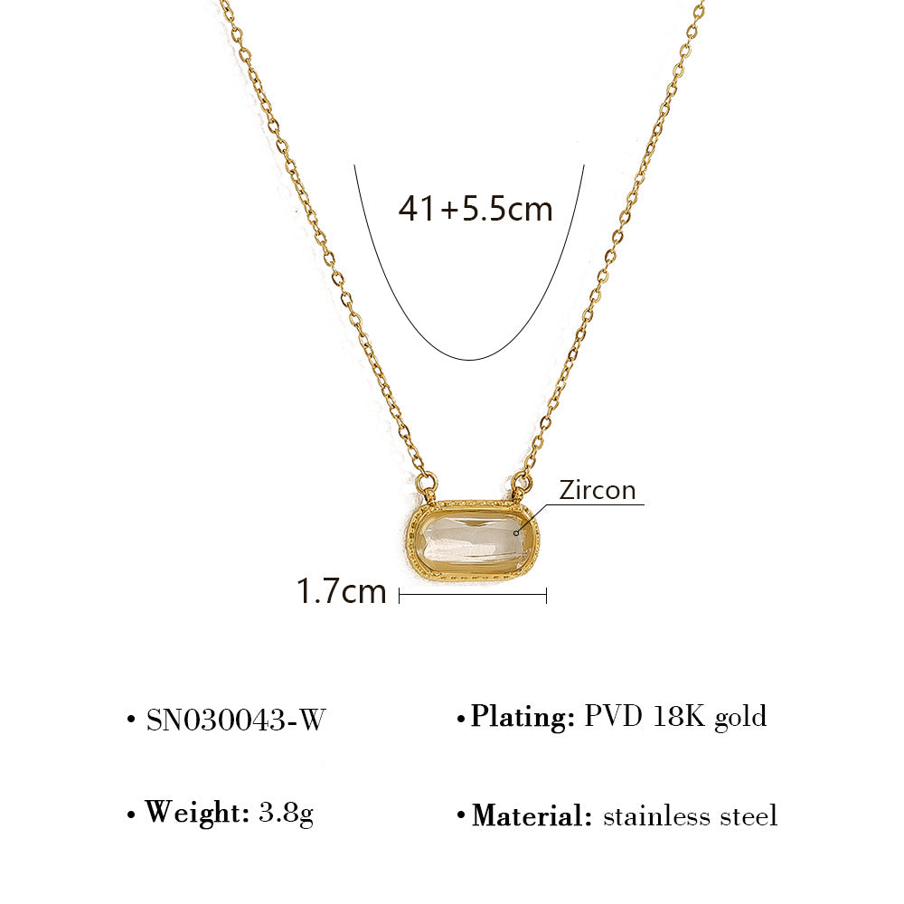 Wholesale Titanium Steel oval necklace  color zircon pendant clavicle chain