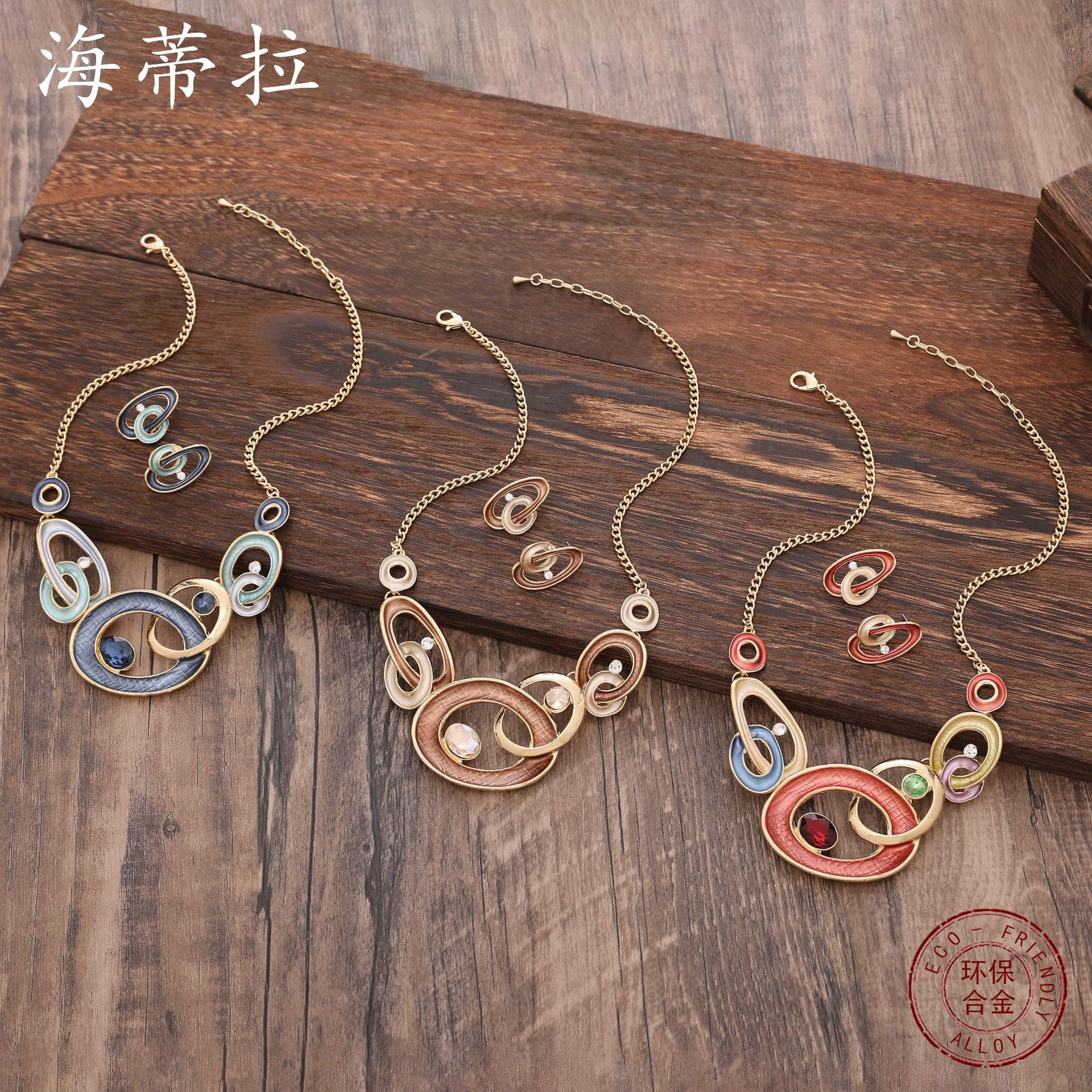 Wholesale  irregular hollow round color oil alloy necklace