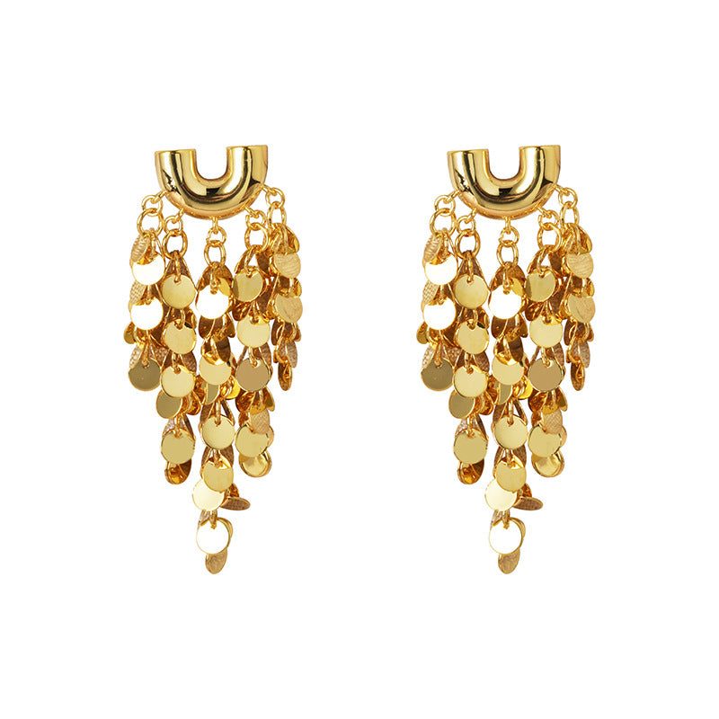 Wholesale  Metal Style Sequin Tassel Elegant Earrings