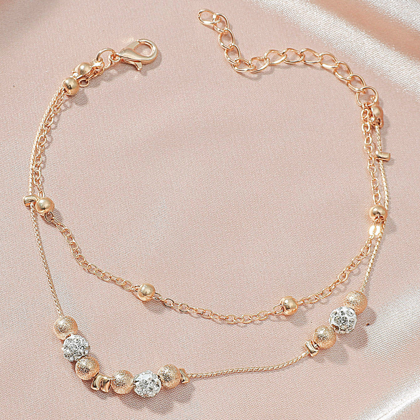 Wholesale  Double-layer Shambhala Diamond Ball Crystal  Anklets