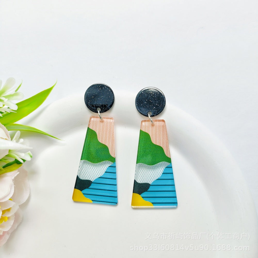 Wholesale Retro Geometric Printed Acrylic Sheet Earrings Vintage ACC-ES-Qiyu016