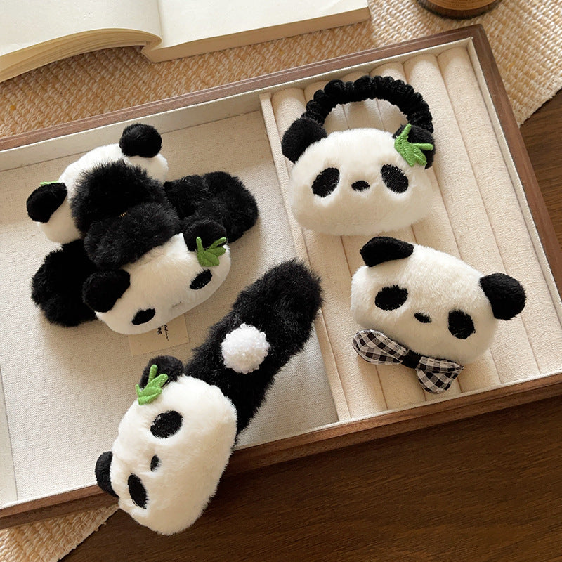 Wholesale Plush Panda Bear Hair Accessories Set For Women Cute Claw Clip Scrunchie Bow Everyday Styling Boutique Resale