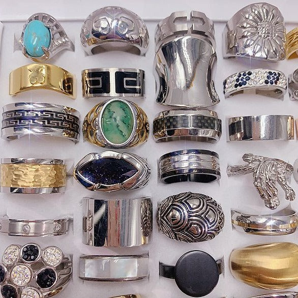 Wholesale Random Color 10pcs Titanium Steel Ring Stainless Steel Exaggerated Ring ACC-RS-Pabo007