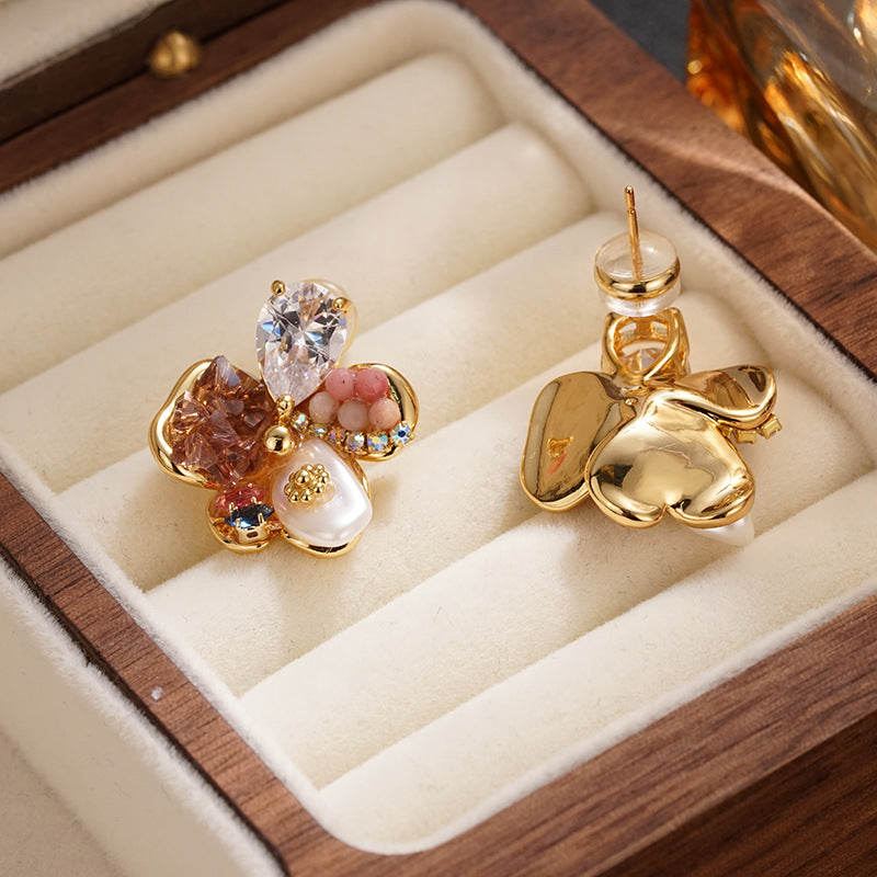 Wholesale  Freshwater Pearl Five-petal Flower Earrings