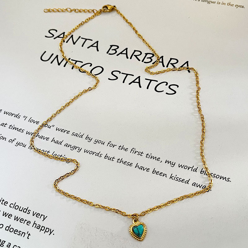 Wholesale retro blue turquoise love pendant necklace