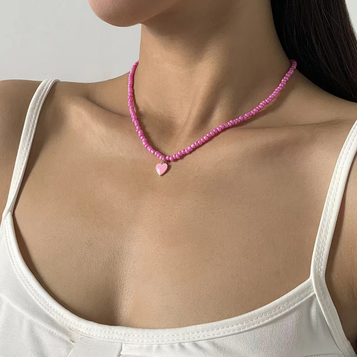 Wholesale Bohemian Clavicle Handmade Bead Heart Necklace