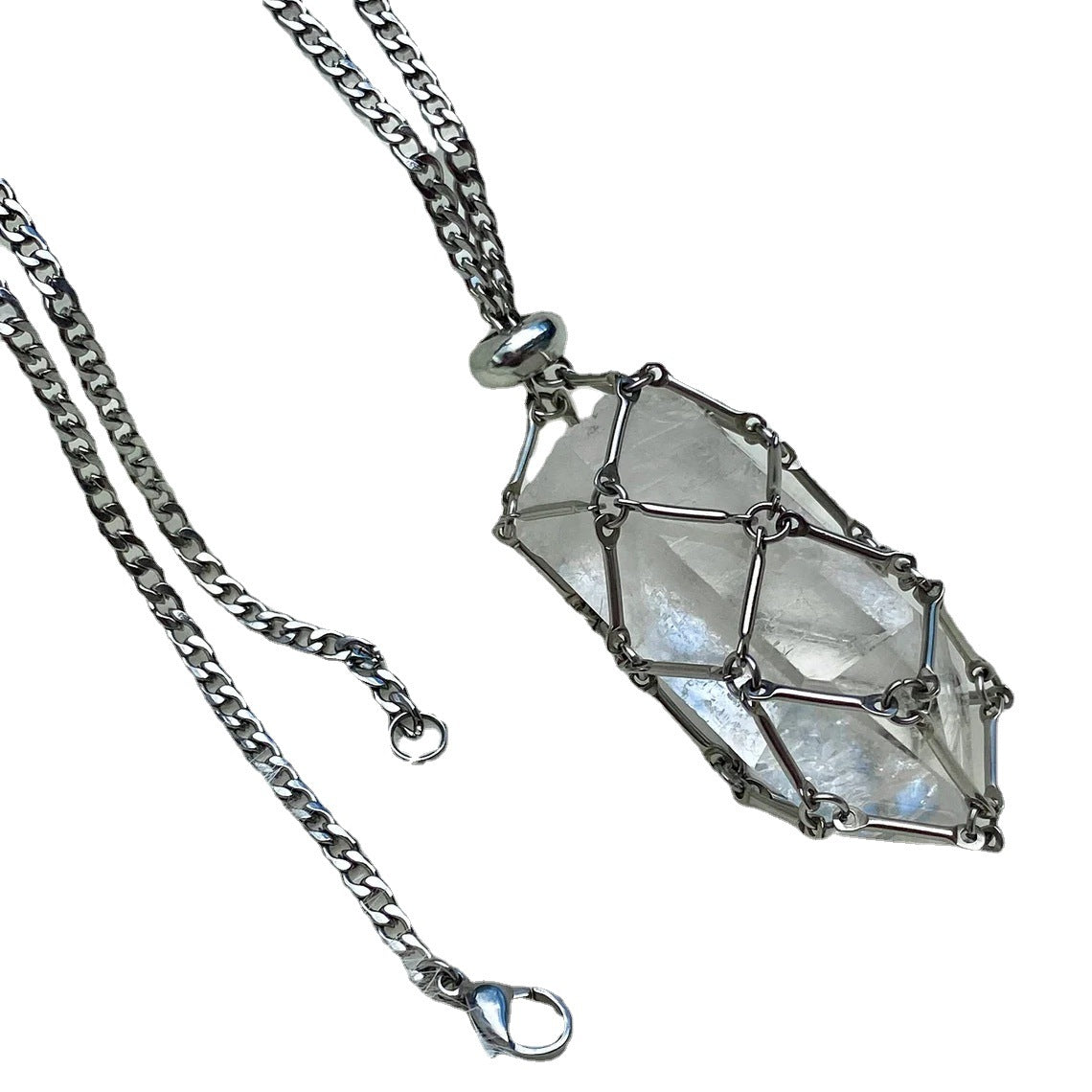 Wholesale Natural Crystal Raw Stone Net Pocket Metal Bamboo Necklace Crystal Mesh Bag ACC-NE-RongGuan008