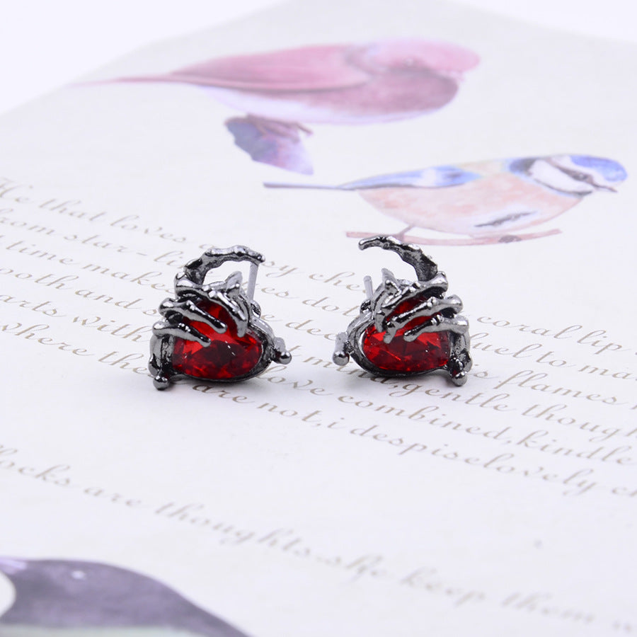 Wholesale Dark Punk Rhinestone Heart Necklace And Earring Set Trendy Jewelry Accessory For Party Wear Boutique Resale