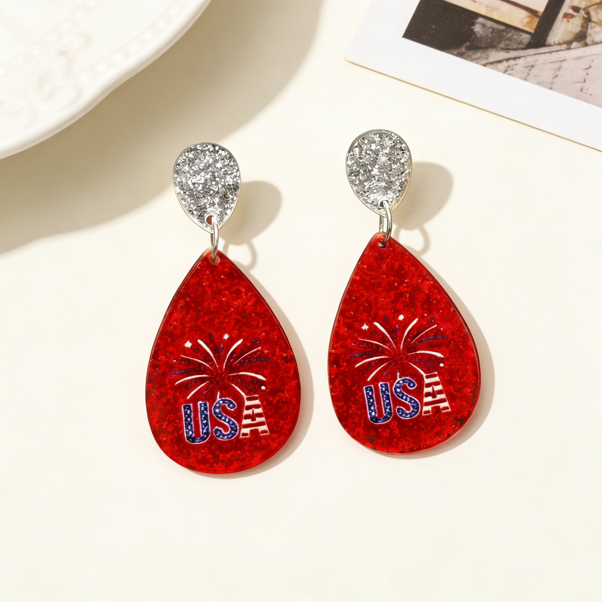 Wholesale Independence Day Flag-Colored Acrylic Earrings