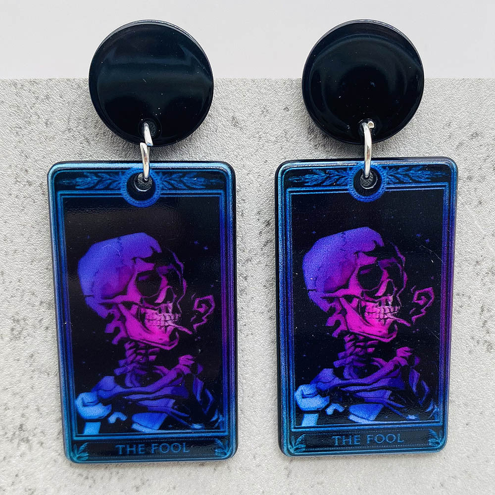 Wholesale Halloween Skull Tarot Card Double-Sided Acrylic Pendant Earrings