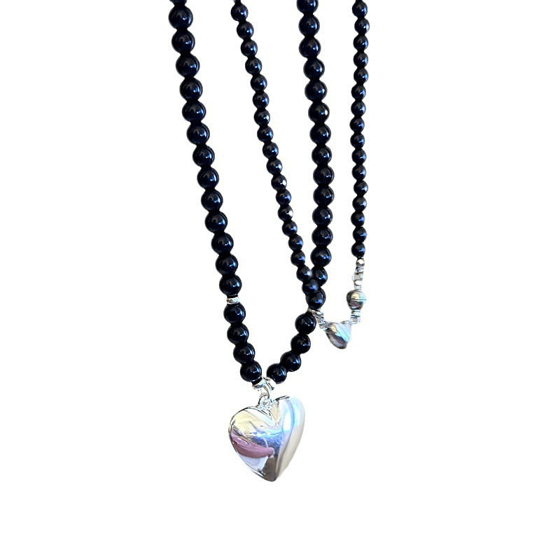 Wholesale Black Pearl Beaded Metal Love Necklace