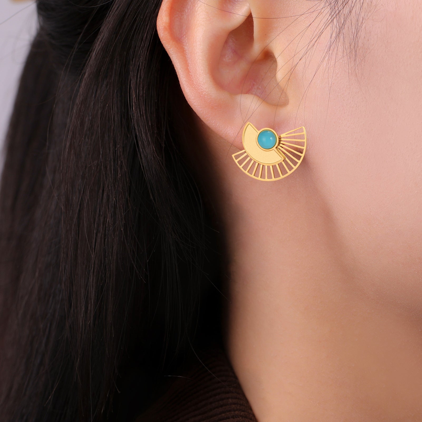 Wholesale Geometric Stainless Steel Turquoise Earrings for Women - Elegant Fashion Accessory Gift