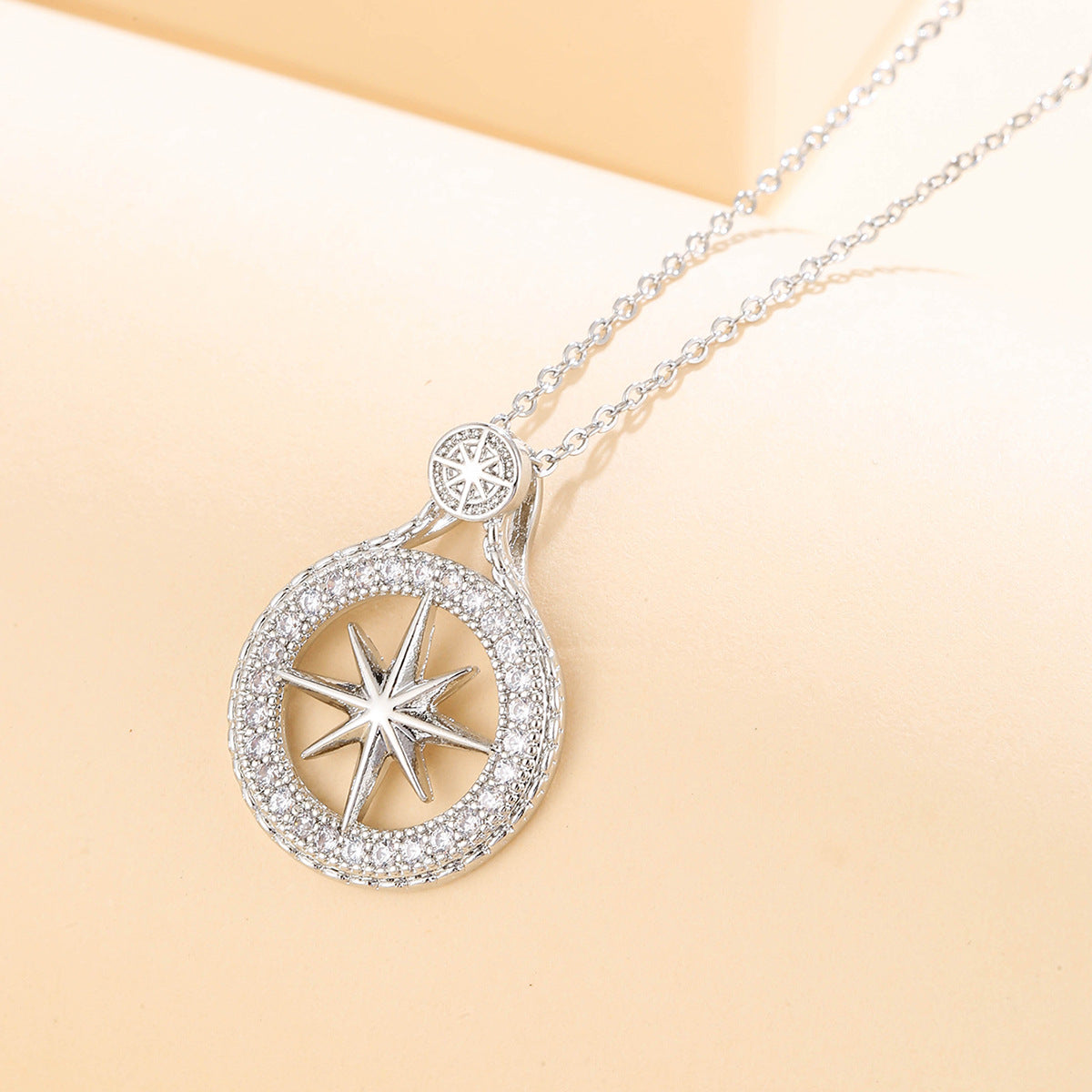 Wholesale Star Wheel Round Full Set Trapezoidal Zircon Pendant O-chain Necklace